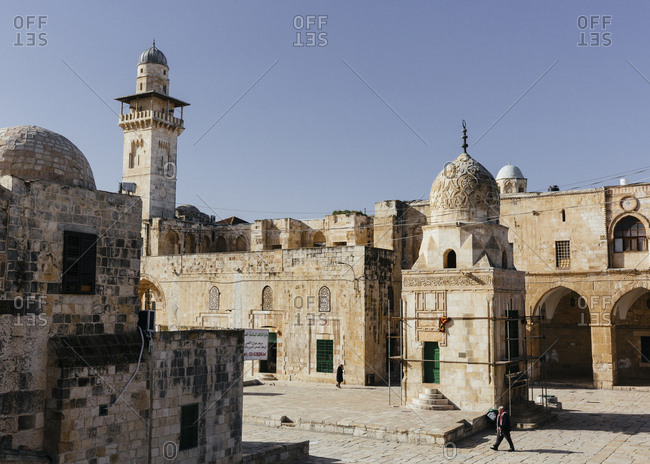 January 21, 2019: Men walking through the streets in the old city, Jerusalem, Israel.