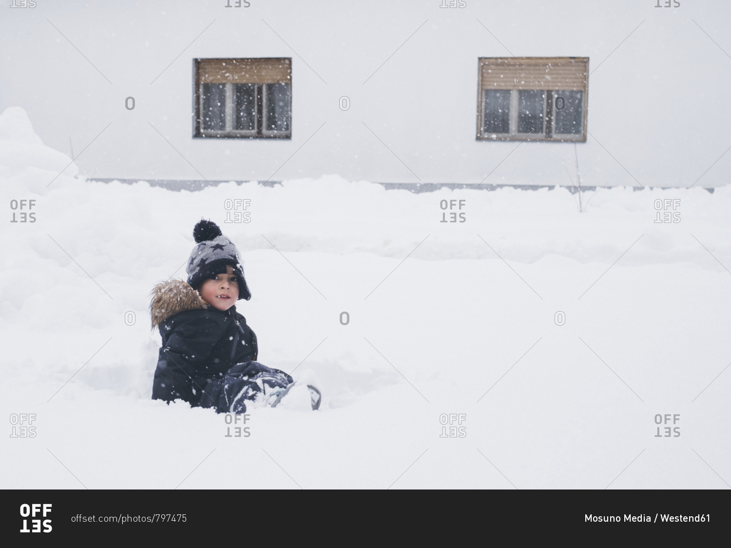 Portrait of toddler sitting in the snow
