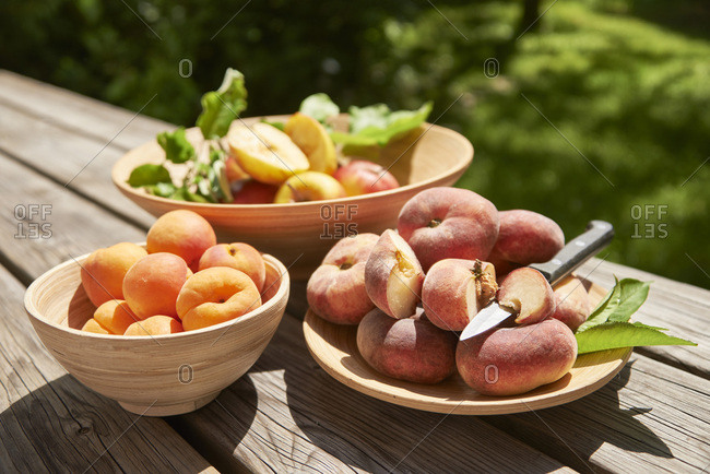 Apples- apricots and doughnut peaches