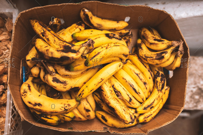 Bananas in a cardboard box