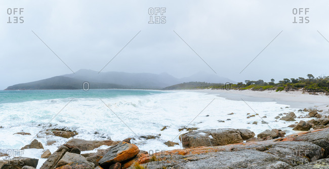 Australia- Tasmania- Freycinet National Park- Wineglass Bay on foggy day