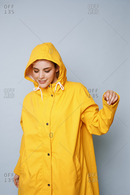 yellow rain slicker with hood