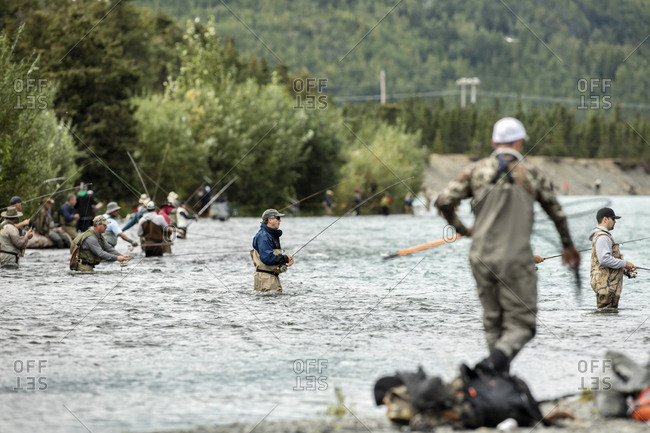 July 28, 2016: USA, Alaska, Coopers Landing, Kenai River, fishermen fishing on the Kenai river