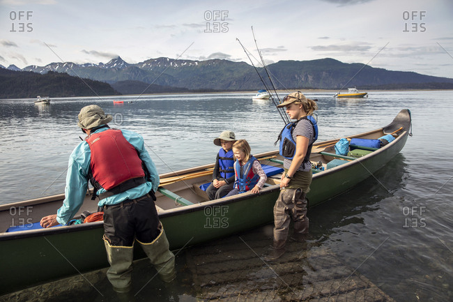 July 29, 2016: USA, Alaska, Homer, China Poot Bay, Kachemak Bay, heading out from the Kachemak Bay Wilderness Lodge by canoe