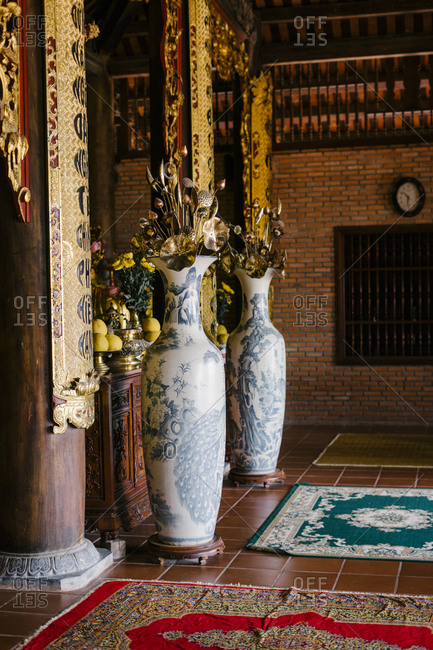 Phu Quoc, Vietnam - January 19, 2019: Two vases in a Chinese-style temple in Vietnam