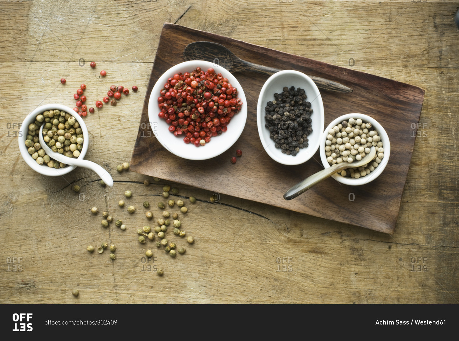 Bowls with various sorts of pepper