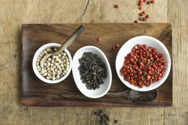 Bowls with various sorts of pepper