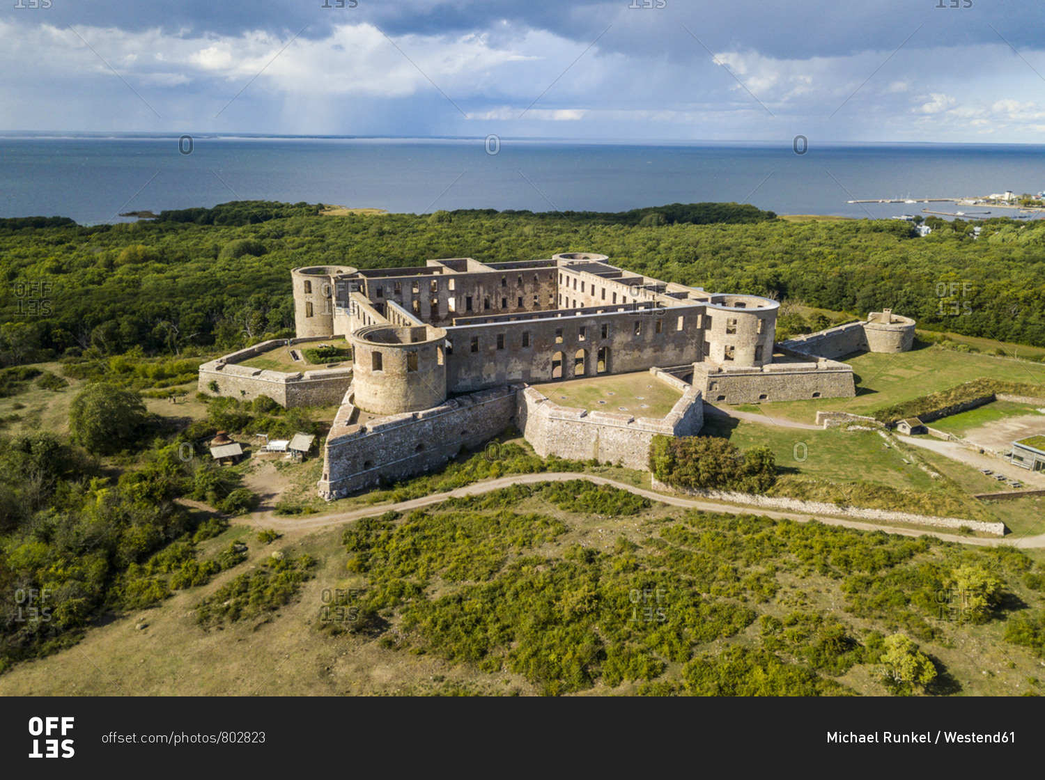 Sweden- Oeland- Aerial view of Borgholm castle