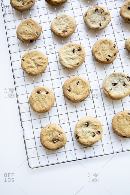 Chocolate chunk cookies cooling on a wire rack