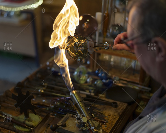 Glass Blower Using Torch Stock Photo - Download Image Now - Glass