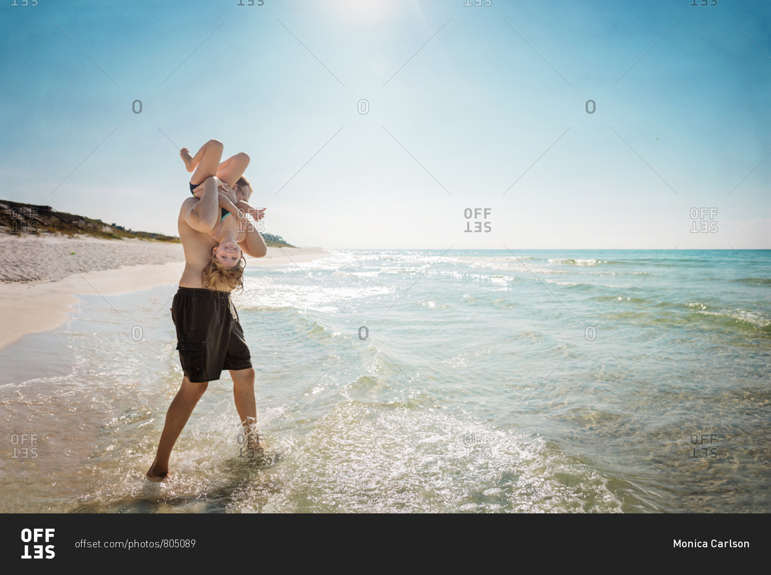 Dad carrying daughter upside down