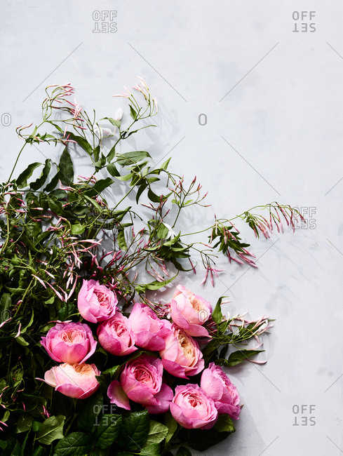 Bouquet of flowers on a slate f marble.