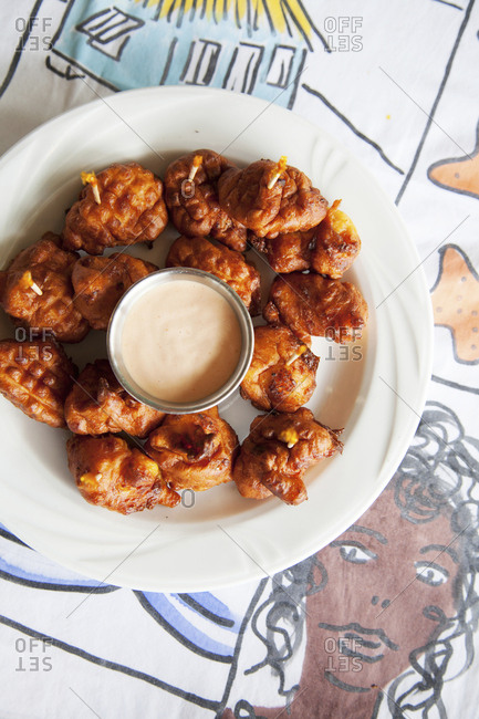 October 27, 2011: EXUMA, Bahamas. Conch Fritters at the Staniel Cay Yacht Club in Staniel Cay.