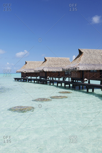April 8, 2010: FRENCH POLYNESIA, Vahine Island. Bungalows, rooms and the grounds of the Vahine Private Island Resort.