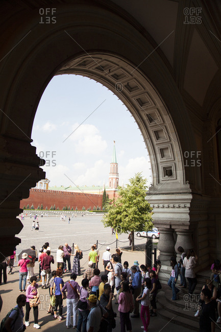 July 7, 2011: RUSSIA, Moscow. Tourists on the Red Square.
