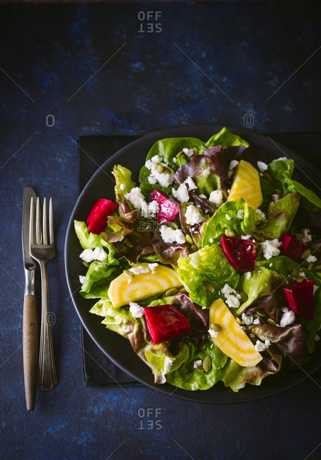 Butter lettuce and beet salad-vertical shot
