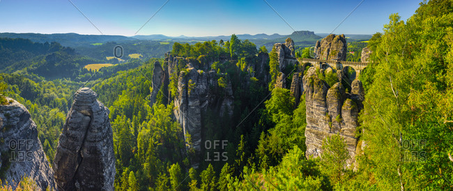 Germany, Deutschland, Saxony, Sachsen, Bastei Bridge, Elbsandstein Mountains, Saxon Switzerland National Park