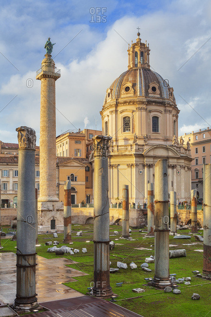 Italy, Latium, Roma district, Rome, Roman Forum, Trajan's Forum, Seven Hills of Rome, Mediterranean area, Trajan's Column and SS Nome di Maria church