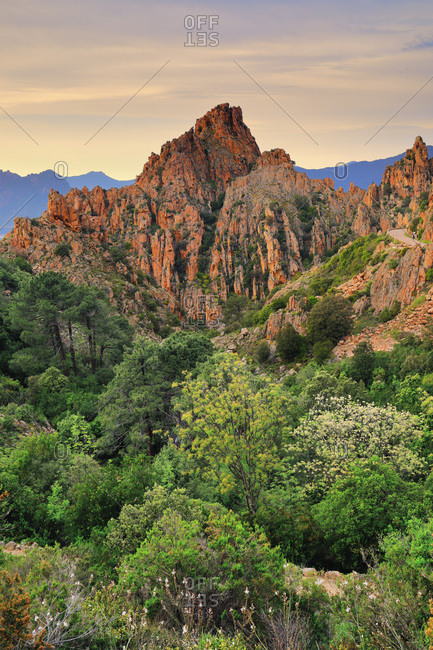 France, Corsica, Calanques de Piana, Corse-du-Sud, Landscape in the heart of the famous Unesco listed rock formations