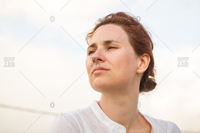 Female traveler looking away