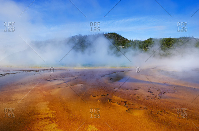 Midway Geyser Basin with the Grand Prismatic Spring, Yellowstone National Park; Wyoming, United States of America