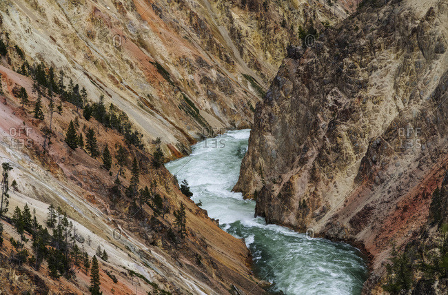 Yellowstone River flowing through the canyon, Yellowstone National Park; Wyoming, United States of America