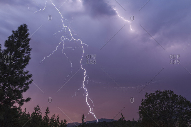 Lightning bolt strikes in this spectacular late evening image, Cascade Siskiyou National Monument; Ashland, Oregon, United States of America