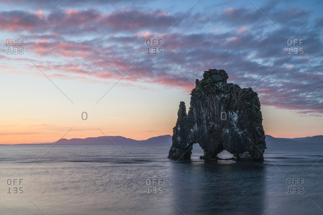The rock formation known as Hvitserkur, at sunset, Northern Iceland; Iceland