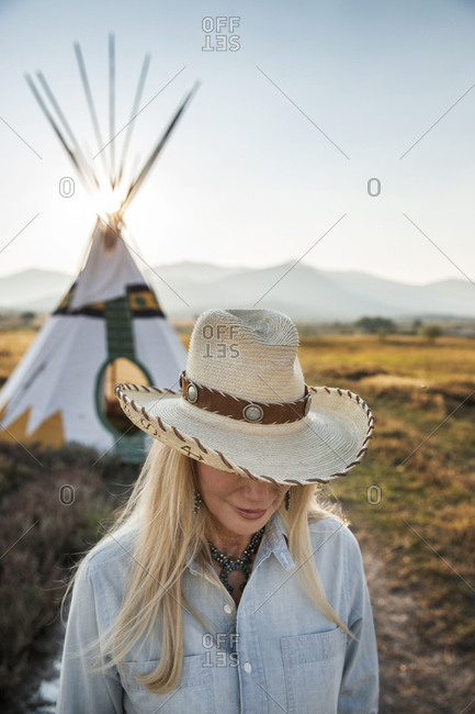 USA, Nevada, Wells, - September 19, 2014:  Founder Madeleine Pickens walks around the her 900 square mile property in NE Nevada where Mustang Monument, A sustainable luxury eco friendly resort and preserve for wild horses resides, Saving America's Mustangs Foundation