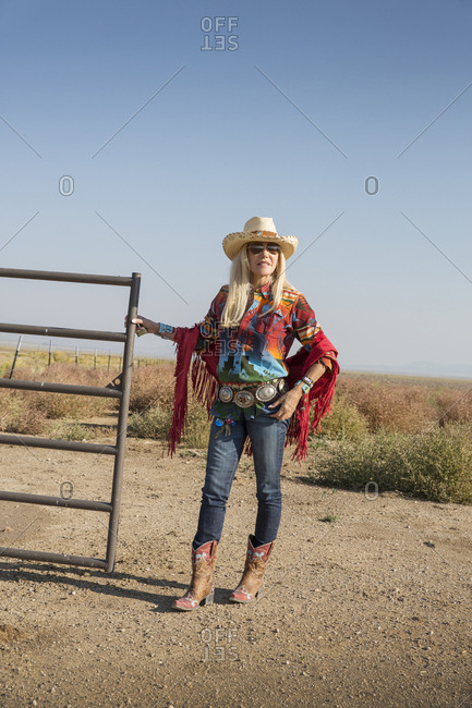 USA, Nevada, Wells, - September 20, 2014:  Founder Madeleine Pickens walks around the her 900 square mile property in NE Nevada where Mustang Monument, A sustainable luxury eco friendly resort and preserve for wild horses resides, Saving America's Mustangs Foundation