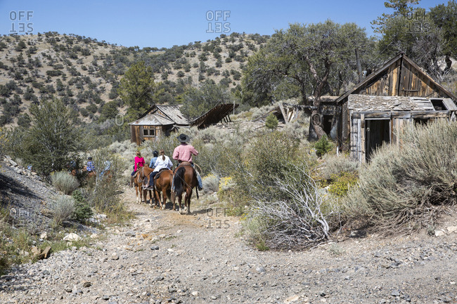 USA, Nevada, Wells, - September 20, 2014:  guests can participate in Horse-Back Riding Excursions during their stay at Mustang Monument, A sustainable luxury eco friendly resort and preserve for wild horses, Saving America's Mustangs Foundation