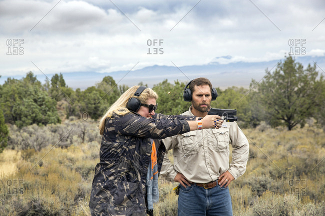 USA, Nevada, Wells, - September 21, 2014:  guests can take advantage of Shooting Range Lessons during their stay at Mustang Monument, A sustainable luxury eco friendly resort and preserve for wild horses, Saving America's Mustangs Foundation