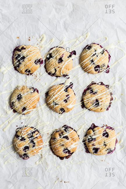 Overheard of blueberry cookies drizzled with white chocolate