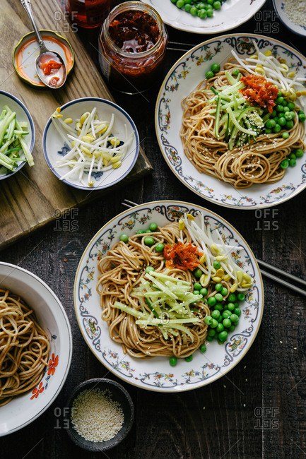 Overhead view of Asian Sesame Noodle dish