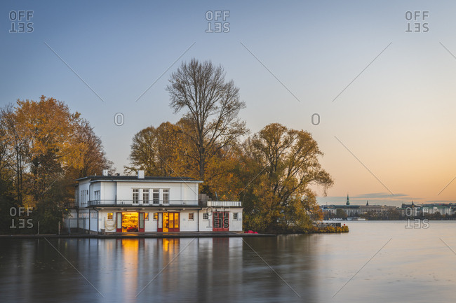 November 7, 2018: Germany- Hamburg- Outer Alster Lake- rowing clubhouse in autumn
