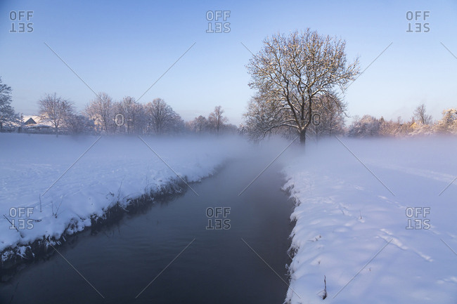 Germany- Landshut- foggy landscape in winter in the morning