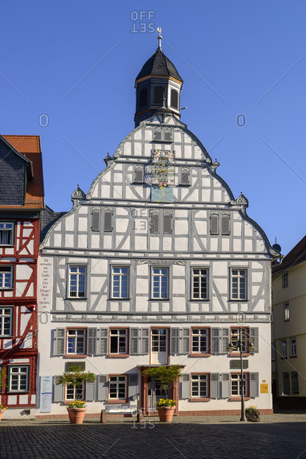 April 19, 2018: Germany- Hesse- Butzbach- Old town- Town hall at market square