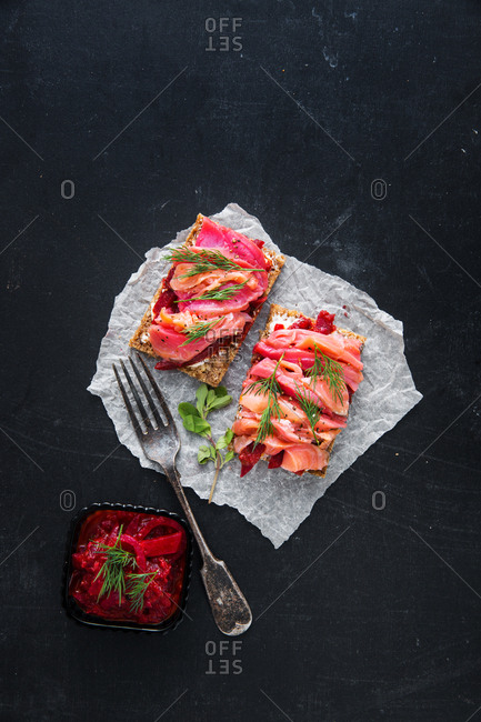 Fish appetizers on parchment paper