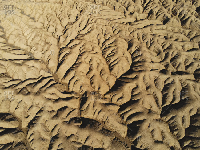 Aerial view of a desert eroded mountains