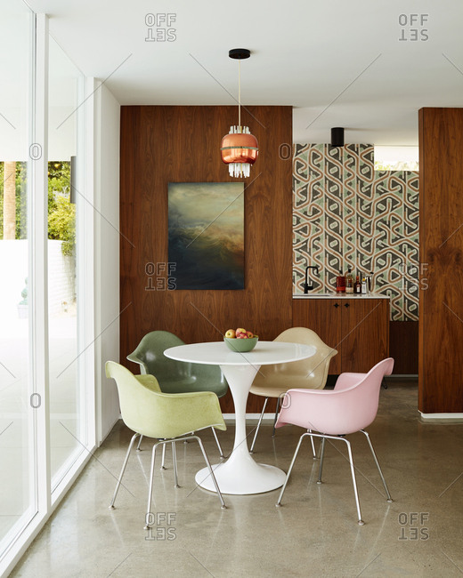 Indian Wells, CA - February 26, 2019: Retro dining table and chairs