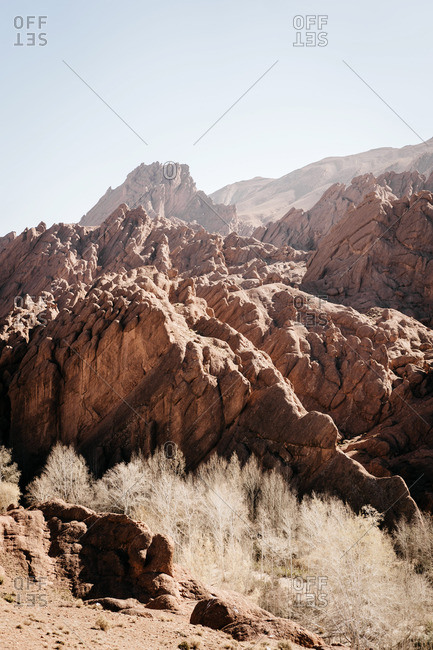 Rock textures at dawn in Dades Gorges, Morocco