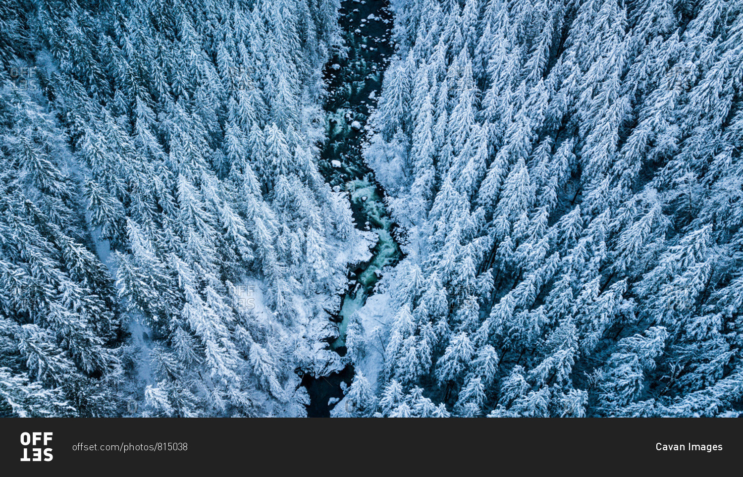 Winter river aerial photography