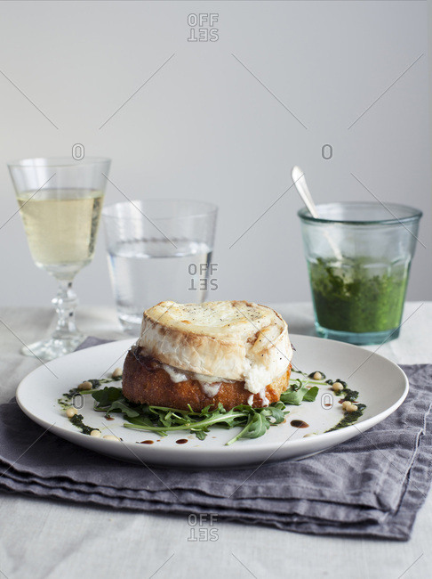 Goat's Cheese Crouton with Fresh Pesto and Pine nuts