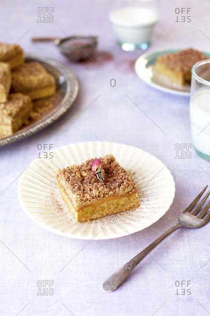 Shortbread Crumb Bars sprinkled with powered rose petals