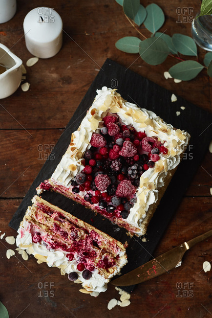 Raspberries and blackberries fruit cake