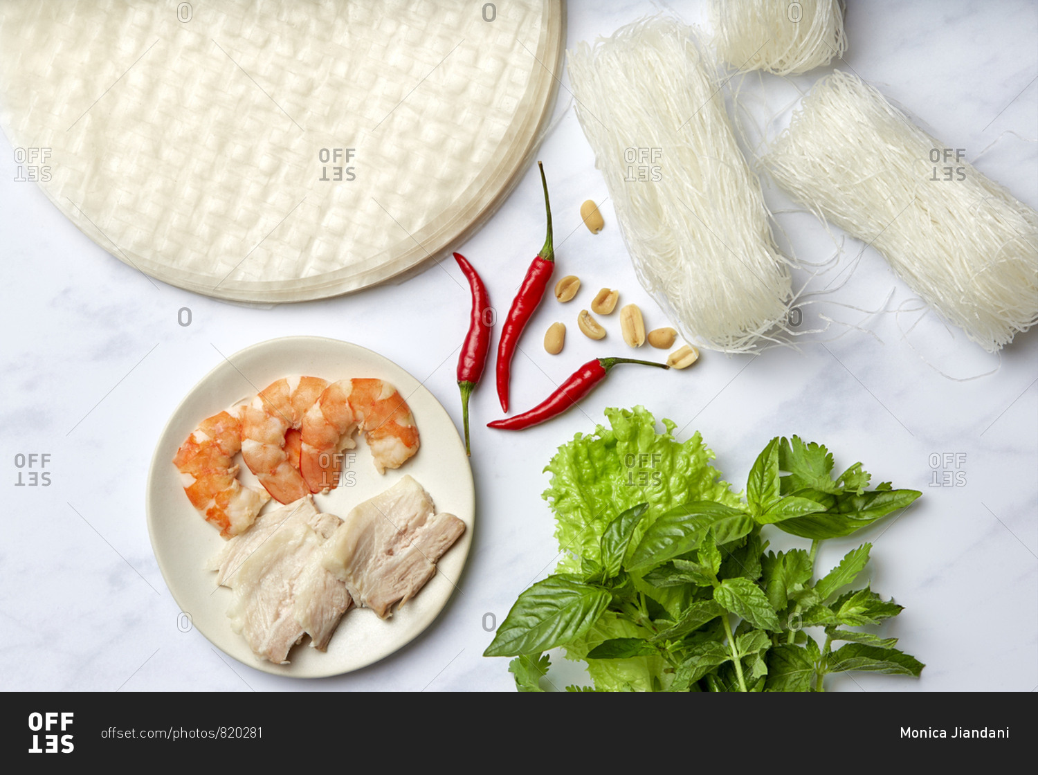Ingredients for  Goi Coun Vietnamese Summer Rolls Horizontal