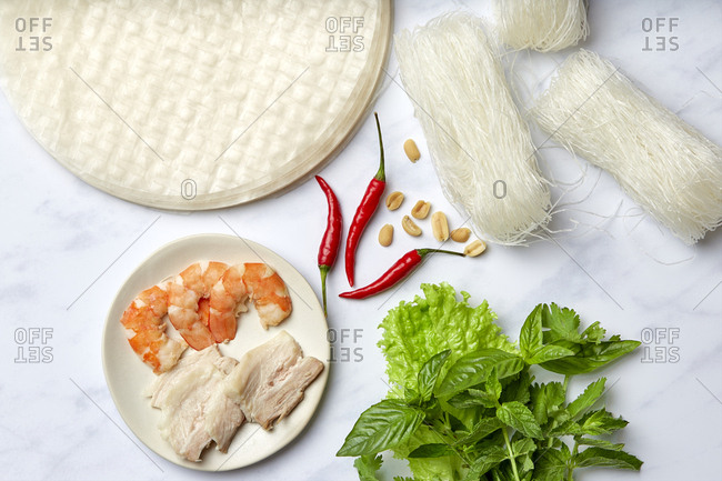 Ingredients for  Goi Coun Vietnamese Summer Rolls Horizontal