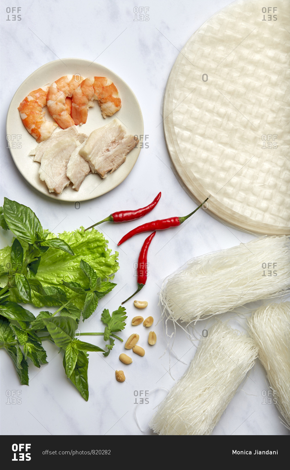 Ingredients for  Goi Coun Vietnamese Summer Rolls Vertical