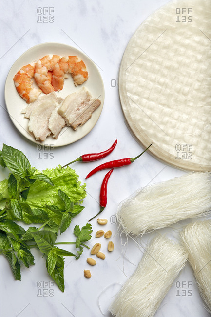 Ingredients for  Goi Coun Vietnamese Summer Rolls Vertical