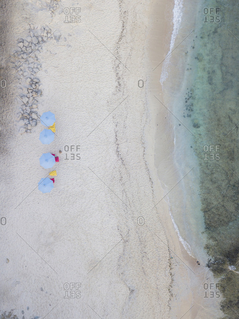 Aerial view of sun loungers, Lombok, Indonesia